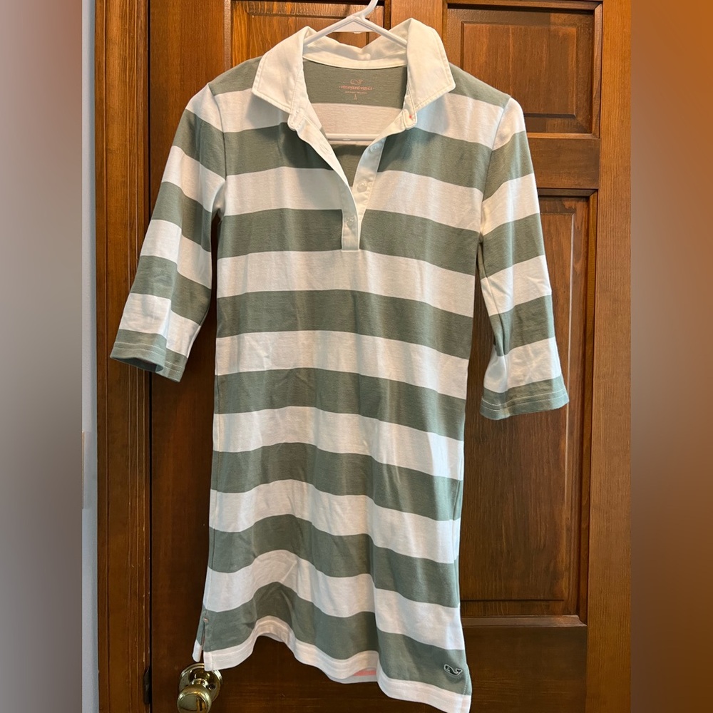 Girl’s Vineyard Vines Green & White Striped Rugby Dress Size 14/LG